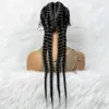 26 дюймов синтетические парики спереди, плетеные парики, кружева спереди, голландские косички, парик с волосами ребенка для чернокожих женщин 240226