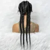 26 pouces synthétique dentelle avant perruques tressé perruques dentelle avant néerlandais cornrows tresses perruque avec des cheveux de bébé pour les femmes noires 240226