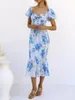 Vestidos casuais mulheres verão fishtail vestido floral ruched bodycon manga curta backless midi praia cocktail streetwear