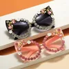 Solglasögon 2024 Barock Cat Eye Women Crystals Sexiga flickor Solglasögon Rhinestone Pearl Shades for Party Feminino