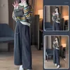 Женские брюки из двух предметов, весенне-осенняя одежда, вязаный пуловер в полоску, свитер, корейский модный комплект прямых брюк