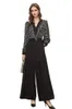 Women's Runway Jumpsuits& Rompers V Neck Long Sleeves Polka Dots Printed Wide Leg Elegant Fashion Pants