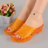 Sandals Women Casual Med Shallow Wedge Hollow Waterproof Nonslip Slippers Lady Peep Toe Cutouts Transparent Plastic Sandals 180915
