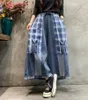 Юбки женские винтажные лоскутные хлопковые и льняные длинная юбка в японском стиле Mori Girl с эластичной резинкой на талии, кружевные клетчатые свободные трапециевидные лыжи