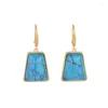 Dangle Oorbellen Klassieke Stijl Oud Goud Ambachtelijk Ingelegd Met Turkoois Voor Vrouwen Eenvoudig Vierkant Blauw Eardrop Klassieke Bruiloft Sieraden