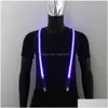 Altre forniture per feste festive Bretelle luminose da uomo a LED Uni 3 Bretelle a clip Pantaloni vintage elasticizzati a forma di Y Bretelle regolabili Dhvdk