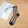 Chaussettes Ultra-fines à mailles transparentes pour femmes, en résille, courtes, Sexy, en dentelle, Harajuku, décontractées, respirantes, noires et blanches