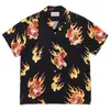 Men's Casual Shirts Flame Tiger Head Pattern WACKO Maria Hawaiian Shirt Mens 1 1 High Quality Summer Casual Loose Top J240316