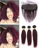 Wine Red Ombre Kinky Curly Peruvian Virgin Human Hair 3Pcs Bundles with 13x4 Frontal Closure 1B99J Burgundy Ombre Lace Frontal w9135859
