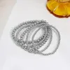 Strand Badu Punk Silver Color For Women Men Stacking Round Ball Beads Elastic Bracelets Cool Girl Fashion Jewelry Gift