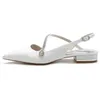 Sandalen Bruid Witte Pailletten Kristallen Gesp Vrouwen 2 cm Platte Hakken Puntige Strass Bruiloft Bruidsmeisje Schoenen