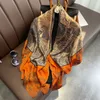 Korean Style Fashionable Spring and Autumn Lightweight Patchwork Assorted Colors Orange Border Black Phoenix Artificial Silk Large Kerchief