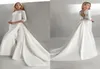 Suknia ślubna syreny z pociągiem Bateau Neck długie rękawy Satynowe suknie ślubne pokryte guziki sukienki księżniczki 2618338