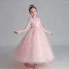 Vestidos de menina princesa saia menina fofo gaze manga comprida elegante vestido infantil desempenho e flor meninas