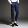 Men's Suits 2024 Mens Slim Fit Business Dress Pants For Men Suit Ankle Length Summer Formal Trousers Black White Blue