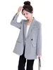 Women's Suits LANMREM Gray Blazers For Women Notched Long Sleeves Single Button Fashion Coat Office Lady Clothing 2024 Spring 2DA3821