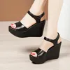 Sandalias de cuero de vaca cuñas de verano zapatos de cuero genuino para mujer plataforma damas tacón alto mujeres pisos casuales 32-43