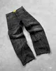 Y2K retro czarne workowate dżinsy dla mężczyzn Hip Hop punk Raw Edge Haft haft vintage Patchwork Dżinsowe spodnie 240311