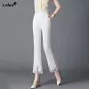 Boots Office Lady Lace Patchwork White Elastic midjebagge Cut Pants Summer Solid Color Wild Popularity Bekväma kvinnor kläder 2022