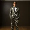 Suits Geometric Camouflage Tactical Handmade Suit Men's 3d Digital Printing Suits Cos Party Stage Nightclub Shiny Cool Performance Set