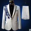 (jacket+pants+bow tie+belt)fashion suits set groom wedding prom party red black blue slim costumes blazers flower formal dress show bar