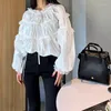 Bluzki damskie 2024 Przyjazd Slash szyja na ramię kobiety vintage solidne eleganckie koszule Koreańskie szykowne koronki roni Mujer