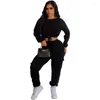 Zweiteilige Hosen für Damen WUHE Fashion Street Pocket Front Sweatshirt und Jogger-Anzug Sport Yoga 2 Set Outfit Solider Damen-Trainingsanzug