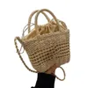 Sacs à bandoulière seau de paille pour femmes voyage plage fourre-tout sac à bandoulière tissé été sac à main téléphone