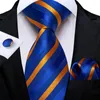 Noeuds papillon élégant orange rayé bleu hommes 8cm cravate en soie ensemble de poche boutons de manchette de mariage d'affaires costumes de bal accessoires cadeau pour hommes