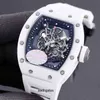 Richa Milles All White Ceramic Mens Automatic Mechanical Watch Personality Hollowed Out Fashion Wine Barrel Tape Luminous Tide