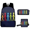 Rucksack Harajuku Alan Becker 3D-Druck 3 Stück/Set Schüler Schultaschen Laptop Daypack Geneigte Umhängetasche Federmäppchen