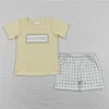 Ensembles de vêtements en gros manches courtes pastèque chien coton t-shirts enfants vert plaid shorts bébé garçon tenue enfants broderie ensemble d'été