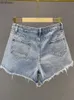 Kvinnors jeans DEAT Womens Short Jeans High midja nödställda diamanter Tassel Löst bredben Luxury Denim Shorts 2024 Summer Fashion 29L1776C24318