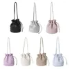 Shoulder Bags Solid Color Pleated Bucket Bag Casual Korean Style PU Leather Drawstring Handbags Texture Office Worker