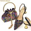 Pumpar Venus Chan Shoes for Women High Heels 2023 Pointed Luxury Designer Colorful Stones Evening Party Matching Shoes and Bags Set