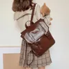 حقيبة الظهر اليابانية jk oniform style 2024 عتيقة Brown Women's College College Classroompacks pu pu detcholge schoolbag