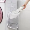 Folding mesh laundry basket self-adhesive hanging storage basket Bathroom storage wall hanging underwear laundry storage bag