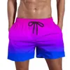 Shorts masculinos praia de secagem rápida com cordão elástico cintura gradiente cor bolsos largos para fitness