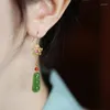 Dangle Oorbellen Natuurlijk Een Jade Fukudou Voor Vrouwen Chinese Stijl Ontwerp Verse Oude Gouden Ambachtelijke Bloem Lange Kwasten Eardrop Sieraden