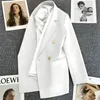 Bahar Sonbahar Yüksek Kaliteli Uzun Kollu Kadın Blazer Çift Düğme Ceket Bayanlar İş İş Giyim Giyim Formal Palto Kadınlar Outerwea 240306