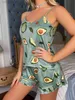 Sexy Pyjamas Women Pajamas Sets Sexy Avocado Print Pijamas Pyjamas Sleepwear Sleeveless Cami Shorts Pajamas for Homewear 24318