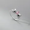 Bagues de cluster 925 Sterling Silver Rose Zircon Bow pour femmes filles mignon simple personnel doux coréen Ins bijoux cadeaux de fête en gros