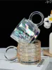 Muggar Light Luxury Style Instagram Large Ear Glass Cup värmebeständig muggkaffe med handtag Cirkulärt ringvatten Simple