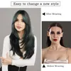 Synthetic Wigs Long Straight Wigs with Curtain Bangs Green Highlight Layered Ombre Wig for Women Synthetic High Density Black Hair End Dye Wig 240328 240327
