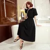 Party Dresses Black Mid-Sleeve Summer Dress Women Elegant 2024 Korean Fashion Casual High midje rund Neck Maxi Robe Femme LQ61