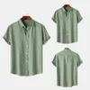 Homens camisetas Mens Fitted Button Down Moda Camisa de Verão Manga Curta Cor Sólida Estilo Simples Lapela Algodão