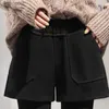 Damen-Shorts, Woll-Shorts, hohe Taille, koreanischer Stil, Mode, Herbst-Winter, Temperament, Taschen, solide Büro-Dame, elegant, einfach, All-MatchC243128