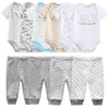 Подарочный комплект одежды для новорожденных, одежда для новорожденных мальчиков, 6 шт., боди, 4 шт., штаны, костюм для маленьких девочек, пижамы для младенцев, комплекты из чистого хлопка 240313