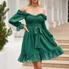 Casual Kleider Chiffon Frauen Kleid Lange Ärmel Square Neck Einfarbig Sexy Kurze Damen Eine Schulter Sommer Vestidos