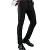 Herrenanzüge, schwarze Anzughose mit seitlichen Satinstreifen, einteilige Slim-Fit-formelle Hose für Hochzeiten und Abendveranstaltungen 2024
